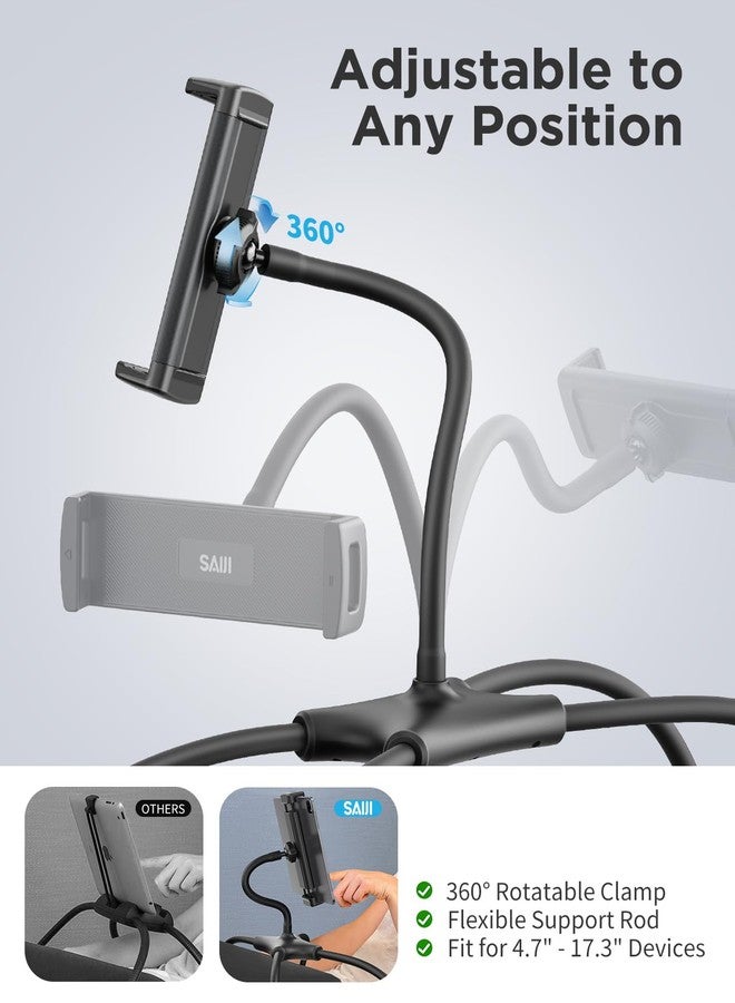 SAIJI iPad Stand, Adjustable Ergonomic Tablet Holder for Bed, Kindle Stand for Reading in Bed Fit for Tablet, Phone, Kindle, Portable Monitor, Switch and More 4.7"-17.3" Devices (Black) - Image 2